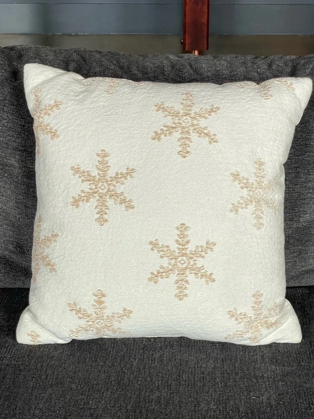 Holiday Snowflake Textured Throw Pillow - White and Gold - 18” x 18”
